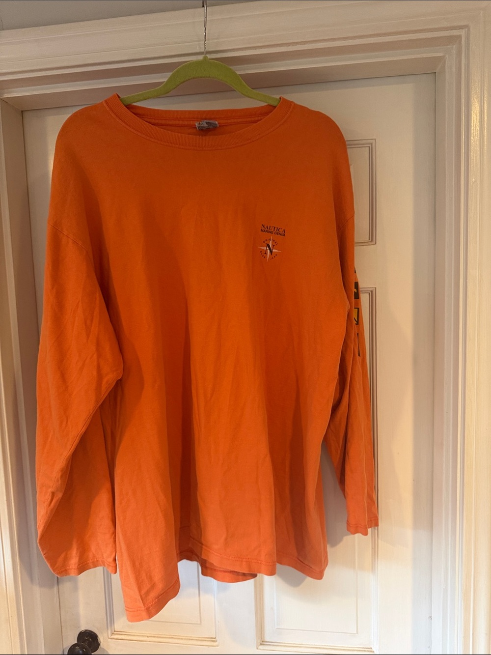 Nautica Men’s Bright Orange Long Sleeve Tee with Chest Logo